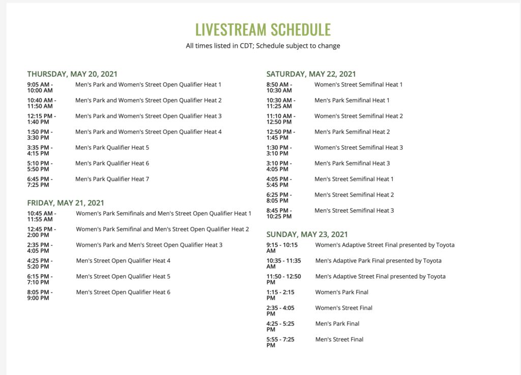 dew tour schedule